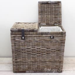 Duo wasmand met leren riem-70x35xH65-Riet-Rotan — thumbnail 2