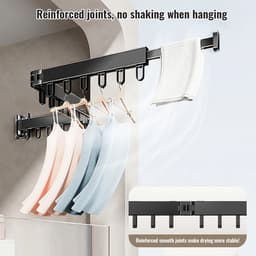 ITRONIQ Uitschuifbaar Wanddroogrek - Opvouwbaar Droogrek Muur Met 18 Anti Windhaken - Wand Wasrek Binnen en Buiten - Zwart — thumbnail 4