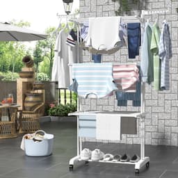 Droogrek Toren - Kledingdroger Staand - Kleding Drogen - Inklapbare Vleugels - 50 x 75 x 171 cm - Wit — thumbnail 2