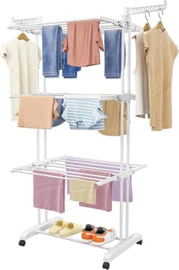 Droogrek Toren - Kledingdroger Staand - Kleding Drogen - Inklapbare Vleugels - 50 x 75 x 171 cm - Wit — thumbnail 1