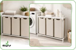 Begryf - Wasmand - metaal/stof- wit/beige - 3 vakken - 92,5 x 33 x 71 cm - 114l — thumbnail 3
