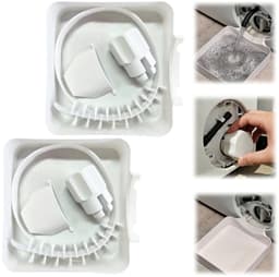 2 stuks Lekbakken voor de wasmachine - Filterbak voor wasmachines - Opvangbak voor de afvoerslang van de wasmachine - Vierkante lekbak - Afvoertrechter voor wasdrogers - Met reinigingsborstel - Voor wasmachines, drogers (17,8*5 cm - Wit) — thumbnail 1