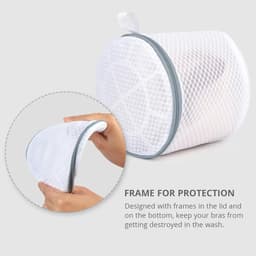 3-stuks Waszakken - Waszakje - BH Waszakken - Het heeft een ritssluiting en fijne mesh-vakken om te voorkomen dat kleding blijft haken of in de knoop raakt - Polyester - 16×16×7cm - Geschikt als ondergoed - Wit — thumbnail 2