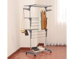 Droogrek Toren - Wasrek Uitschuifbaar - Kleding Drogen - Plat Droog Functie - 72x56x152 cm - Grijs
