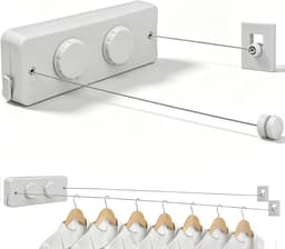 Waslijn uittrekbaar - Grijs - 2 x 5,2 meter - Roestvrijstalen Intrekbare Waslijn - Voor Binnen en Overdekte Buitenruimtes — thumbnail 4