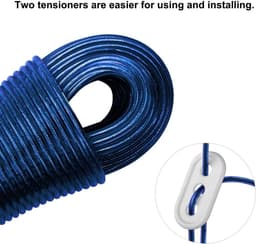 Waslijn uittrekbaar - Blauw - 50 m - Stalen Kern met PVC Coating - Voor Indoor en Outdoor Gebruik — thumbnail 3