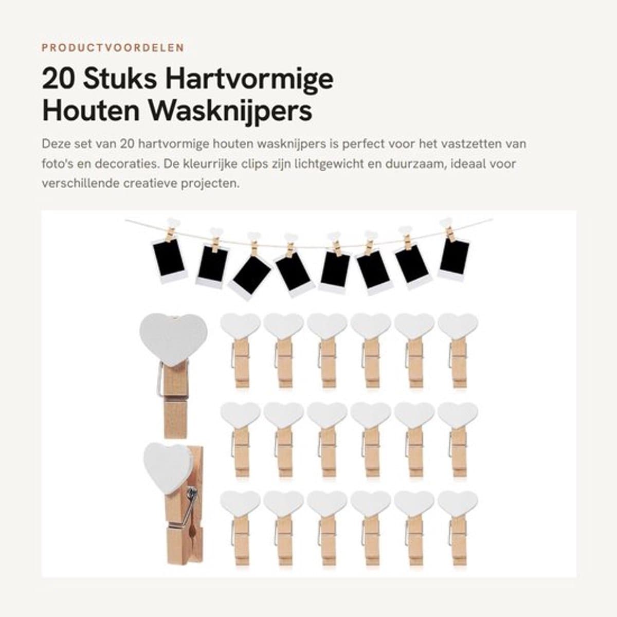 Houten Wasknijpers Groot - 20 Stuks - Stevig - Mini Clips - Decoratie - Licht en Duurzaam - Afmetingen 3,80 x 2,00 x 1,80 cm — afbeelding 1