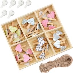 Mini Wasknijpers Hartvorm - Kleine Houten Knijpers - Foto's Ophangen - Romantische Hartvorm - 30 stuks - Meerkleurig — thumbnail 1