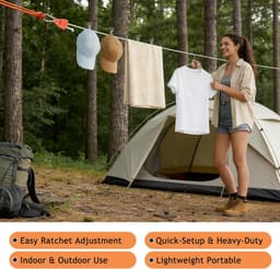 Intrekbare Waslijn - Reiswaslijn Kledinglijn - Kleding Drogen - Verstelbaar Anti-Sag Ontwerp - 5.8 Meter - Oranje — thumbnail 4