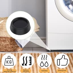 Trillingsdempers Wasmachine/Droogkast - 6 stuks - Trillingsmat - Voetjes wasmachine - Voetjes Droger - Wasmachine Geluidsdempers / Vibratiedempers - Wasmachine demper - Anti Vibratie - Antislip Rubber - Antislipmat - Schokdempers wasmachine - Zwart — thumbnail 3