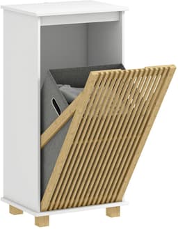 Sello! badkamerkast – badkamermeubel – geïntegreerde wasmand – uitneembare waszak – bamboe deur – wit – 40 × 30 × 80 cm. — thumbnail 1