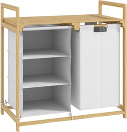 COVREO Wassorteerder 70x36x70 cm wit, bamboe met 4 vakken en plank — thumbnail 5