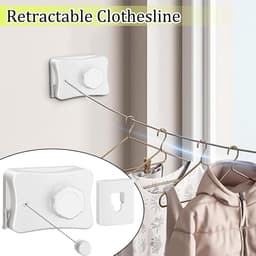Intrekbare waslijn - Wand waslijn - Kleding drogen - Ruimtebesparend ontwerp - 51 meter lengte - Wit — thumbnail 4