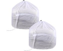 Wasnetjes met ritssluiting - Wit - 50 x 60 cm - Polyester waszak met trekkoord - Voor wassen en beschermen van kleding