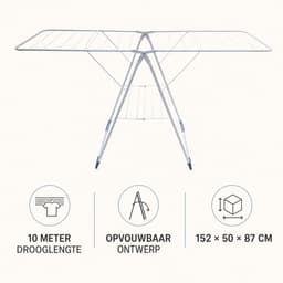 Inklapbaar Droogrek - 10 Meter Drooglengte - 152 x 50 x 87 cm - Wit — thumbnail 5