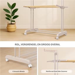 ZRNS® Wasrek Inklapbaar op Wieltjes - Droogtoren - Droogrek - 3 Niveaus — thumbnail 2