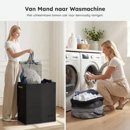 Lìon® Wasmand - 145L - Wasmanden - Wasmand 2 Vakken - Zwart - 58cm x 38cm x 67cm — thumbnail 3