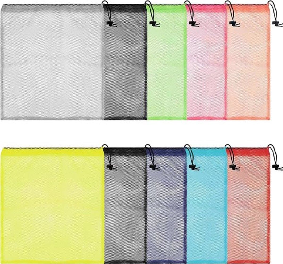 - Nylon Waszakken - Waszak - Trekkoord - Veelkleurig - 10 Stuks - 35,5 x 40 cm - Opslag - Reizen - Wassen - Strand - Speelgoed - Golf - Zwemmen. — afbeelding 1