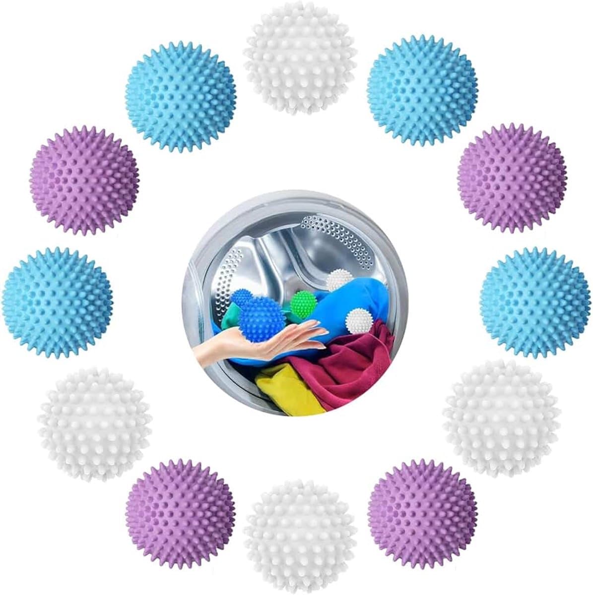12 stuks drogerballen, wasbal voor wasmachine, herbruikbare wasbal, drogerballen voor wasmachine, drogerballen, pluizige was, drogerbal — afbeelding 1