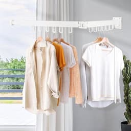 Droogrek Wandgemonteerd - Verlengbaar Vouwbaar Kledingrek 90 cm met 12 Hanghaken voor Balkon - Wasruimte - Badkamer - Slaapkamer - 2 Vouwbare Warmte - Wit — thumbnail 3