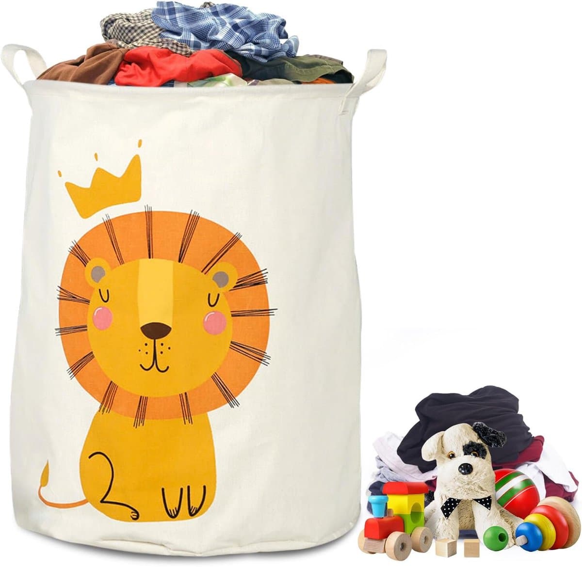 SnelShoppen - 60L Opvouwbare Wasmand voor Kinderen met Leeuwenmotief, Waterdichte Opbergmand, Katoen en Linnen, Speelgoedmand met Handvatten, 40cm Bre — afbeelding 1