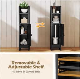 SureDeal® - Badkamerrekk - Stucks Smalle Toiletkast - Open Vakken - Afneembare Panken Vintage - 20x18x80 cm - Donkerbruin — thumbnail 2