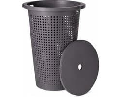 Storage Solutions Wasmand met deksel - donkergrijs - 35 liter - 40 x 52 cm - kunststof - rond - wasbox - mand voor wasgoed