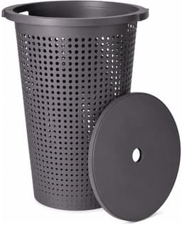 Storage Solutions Wasmand met deksel - donkergrijs - 35 liter - 40 x 52 cm - kunststof - rond - wasbox - mand voor wasgoed — thumbnail 1