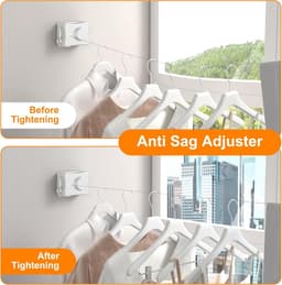 Uittrekbare Waslijn - Wasrek Droogrek - Kleding Drogen - Doorhangvrij Design - 51 m - Wit — thumbnail 4