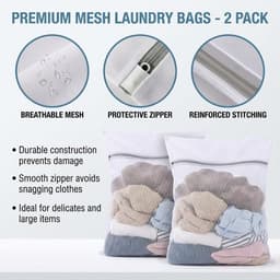 Wasmachine wasnet 60 x 80 cm - Herbruikbaar met rits - Beschermt kleding - Vermindert kleurvermenging - ShopVlot — thumbnail 2