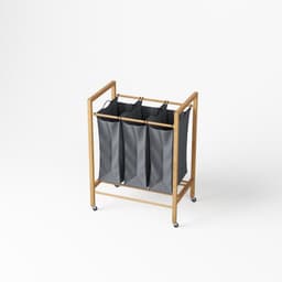 Bamboe Wasmand met 3 Vakken - Wassorteerder met Uitneembare Waszak - Wasmand met Wielen - 90L Kleding Sorteerder voor Badkamer, Slaapkamer en Wasruimte — thumbnail 1
