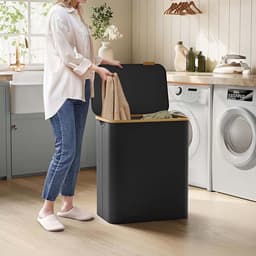 Wasmand, wasgoedmand, sorteermand 60 x 38,5 x 70,5 cm zwart, grote capaciteit van 150 l, 3 vakken voor sorteren en opbergen, met handvatten, deksel en uitneembare mesh binnenzak, opvouwbaar en ruimtebesparend, voor slaapkamer, badkamer en wasruimte — thumbnail 3