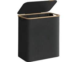 Wasmand, wasgoedmand, sorteermand 60 x 38,5 x 70,5 cm zwart, grote capaciteit van 150 l, 3 vakken voor sorteren en opbergen, met handvatten, deksel en uitneembare mesh binnenzak, opvouwbaar en ruimtebesparend, voor slaapkamer, badkamer en wasruimte