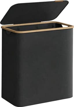 Wasmand, wasgoedmand, sorteermand 60 x 38,5 x 70,5 cm zwart, grote capaciteit van 150 l, 3 vakken voor sorteren en opbergen, met handvatten, deksel en uitneembare mesh binnenzak, opvouwbaar en ruimtebesparend, voor slaapkamer, badkamer en wasruimte — thumbnail 1