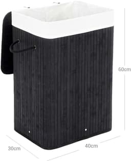 Wasmand opbergmand 40x30x60cm zwart groot volume 72 liter met handgrepen deksel tegen geur en afneembare wasbare katoenen binnenzak draagvermogen 20kg opvouwbaar ontwerp ruimtebesparend geschikt voor slaapkamer badkamer en wasruimte — thumbnail 2
