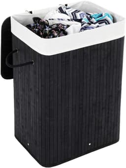 Wasmand opbergmand 40x30x60cm zwart groot volume 72 liter met handgrepen deksel tegen geur en afneembare wasbare katoenen binnenzak draagvermogen 20kg opvouwbaar ontwerp ruimtebesparend geschikt voor slaapkamer badkamer en wasruimte — thumbnail 5