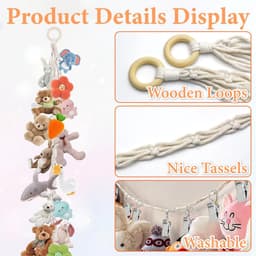 Inovra- Opbergnet Bohemian Macramé - Hangende Opberger - Opberg Etui - Knuffels - Decoratie - 40 Clips - 2 m Pluche Dier - Opbergnetten — thumbnail 4