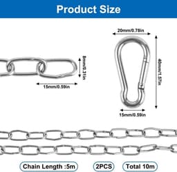 2-delige RVS Ketting voor Kleding Drooglijn, Hondenhalsband, Plantenhanger en Fotodisplay - 1,5mm x 5m Robuuste Keten voor Diverse Toepassingen — thumbnail 5