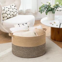 Extra grote geweven mand, 50 x 30 cm rieten dekenmand woonkamer hondenspeelgoedbak, wasmand voor vuile kleding, schoenmand voor entree, 90 l zwart en jute — thumbnail 5