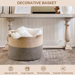 Extra grote geweven mand, 50 x 30 cm rieten dekenmand woonkamer hondenspeelgoedbak, wasmand voor vuile kleding, schoenmand voor entree, 90 l zwart en jute — thumbnail 3