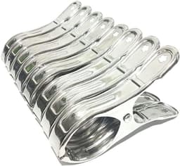 Roestvrijstalen knijpers - Metalen clips - Kleding drogen - Zware windbestendig - 8 stuks - Zilver — thumbnail 1