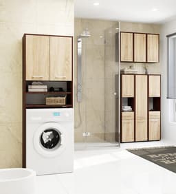 Wasmachinekast Ophangen - Badkamerkast Opbergkast - Ruimte Besparen - Standaard Maten - 64 x 180 cm - Zwart Beige — thumbnail 3
