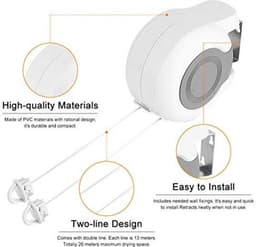 Dailygoods- Waslijn Uittrekbaar 13 Meter - Wanddroogrek - Ruimtebesparend — thumbnail 5