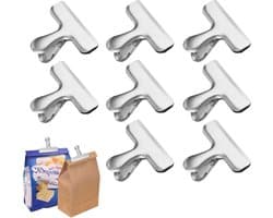 Sluitklemmen Roestvrij Staal - Keukenclips Zakclips - Voedsel Vers Houden - Sterke Veerelasticiteit - 8 stuks 76 mm - Zilver