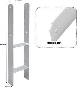 H-paalanker - Paaldrager grondanker - Houtconstructies bouwen - Corrosiebestendig staal - 600 mm lengte - Zilver — thumbnail 4