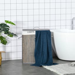 MEUNIQ wasmand 100L met 2 vakken, bamboe wassorteerder met deksel en handgrepen, uitneembare wasbare waszak, opvouwbaar, 52 x 32 x 63 cm, grijs — thumbnail 2
