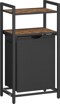 Wasmand, vuile wasmand, opslag 1 vak, 1 afneembare zak van Oxford-stof, 2 planken, metalen frame, 65 l, rustiek bruin en zwart BLH212B01 — thumbnail 2