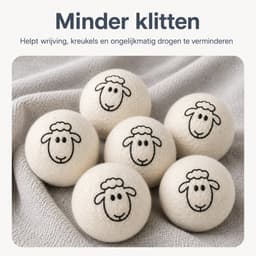 Drogerballen - 6 Stuks - Herbruikbare Wasdrogerballen - 100% Schapenwol - 7 cm - Minder klitten en kreukels - Met Opbergzak - Wit — thumbnail 4