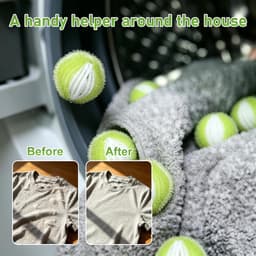 Set van 12 herbruikbare wasballen, haarvanger voor de wasmachine | effectieve haarvanger tegen katten- en hondenharen, voor kleding, handdoeken en beddengoed, mosterdgroen + wit — thumbnail 4