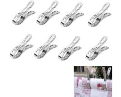 8-stuks Wasknijpers van roestvrij staal - Windbestendige wasknijpers - Strandhanddoekclips - Dekenclips - 13x2cm - Geschikt voor het drogen van kleding, strandhanddoeken, zwembadhoezen, gordijnen, dekens, enz. - Zilver
